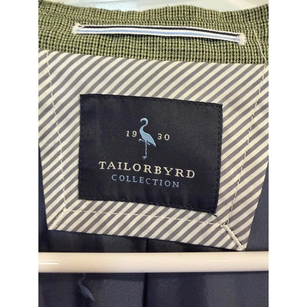Tailorbyrd Collection Mens 46L Green Micro Check Blazer Sport Coat Preppy READ